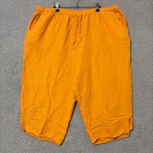 Comfort Linen Blend Crop Capri Pants Pull On Elastic Waist Relaxed 22/24 Pockets